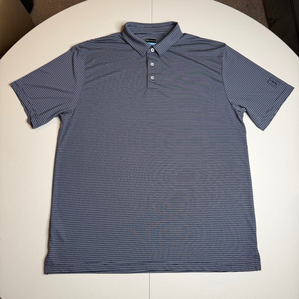 PGA‎ Tour Mens Polo Shirt XL Navy Blue White Striped Golf Short Sleeve